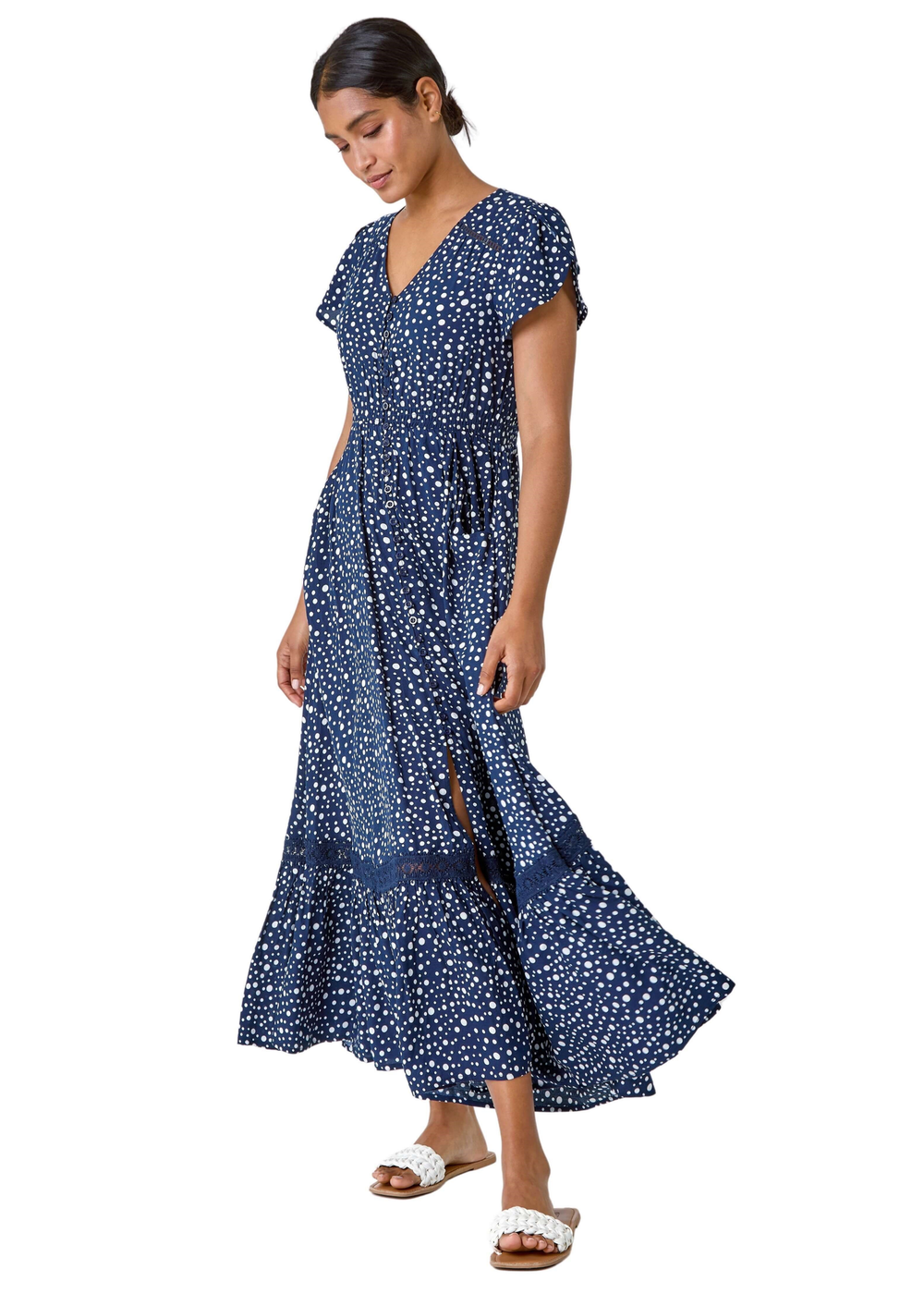 Roman Navy Polka Dot Lace Detail Maxi Dress - 16 Image 1