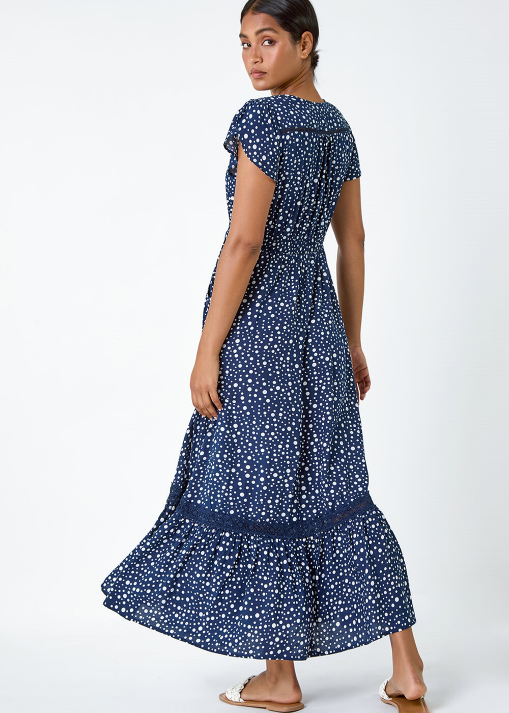 Roman Navy Polka Dot Lace Detail Maxi Dress - 16 Image 2