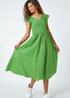 Roman Green Frill Sleeve Spot Shirred Midi Dress - 10 Image 1