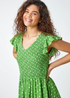 Roman Green Frill Sleeve Spot Shirred Midi Dress - 10 Image 4