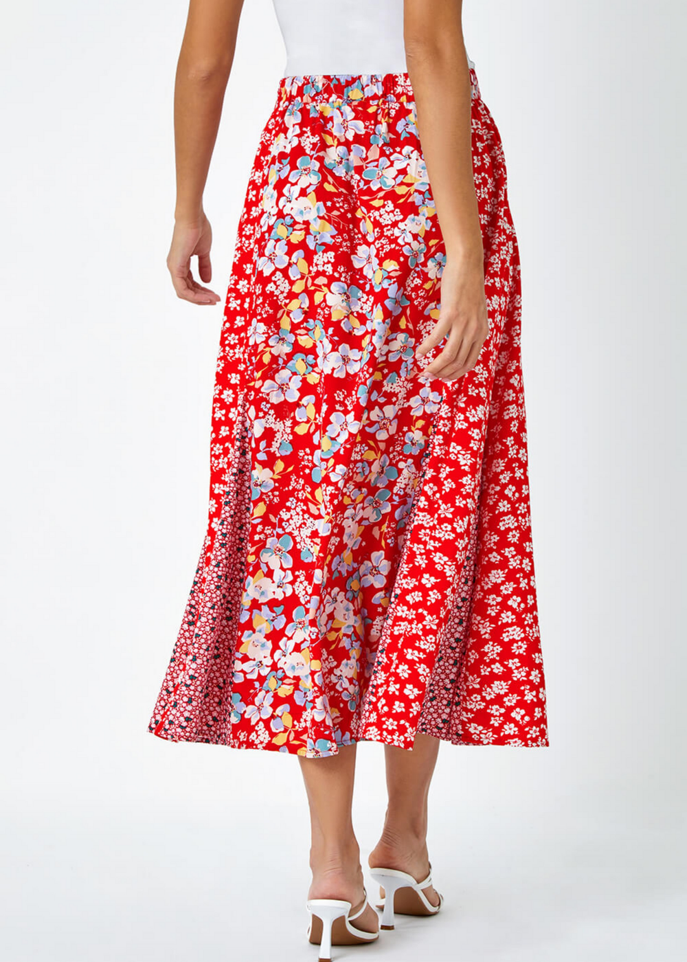 Roman Red Ditsy Floral Print A Line Midi Skirt - Size 14 Image 2