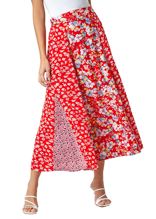 Roman Red Ditsy Floral Print A Line Midi Skirt - Size 14 Image 3
