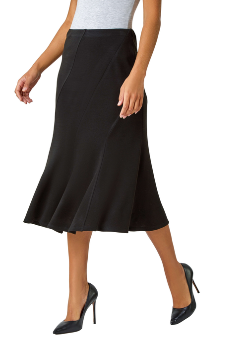 Roman Black Elastic Waist Panelled A Line Flared Midi Skirt - Size 10 Image 1