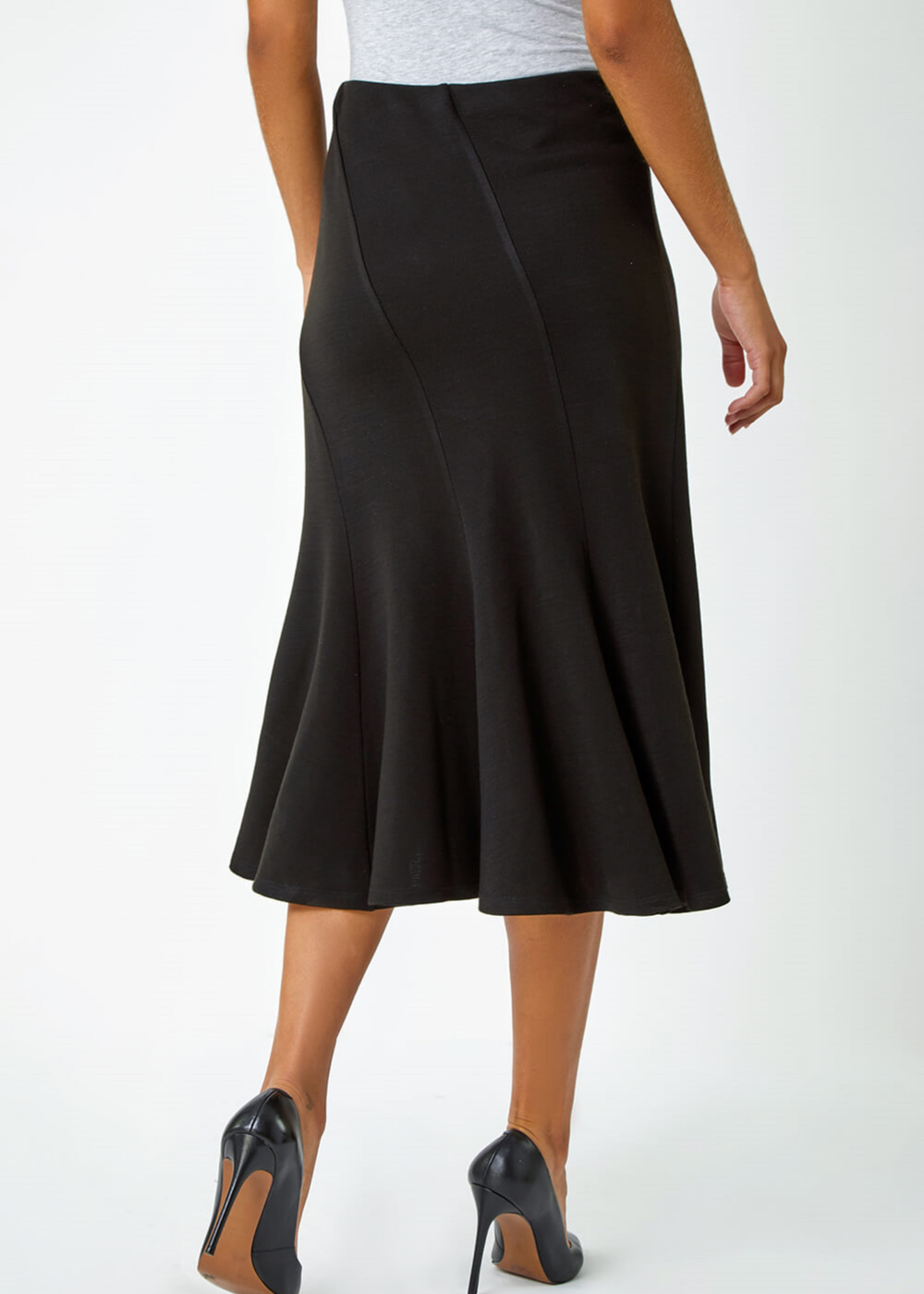 Roman Black Elastic Waist Panelled A Line Flared Midi Skirt - Size 10 Image 2