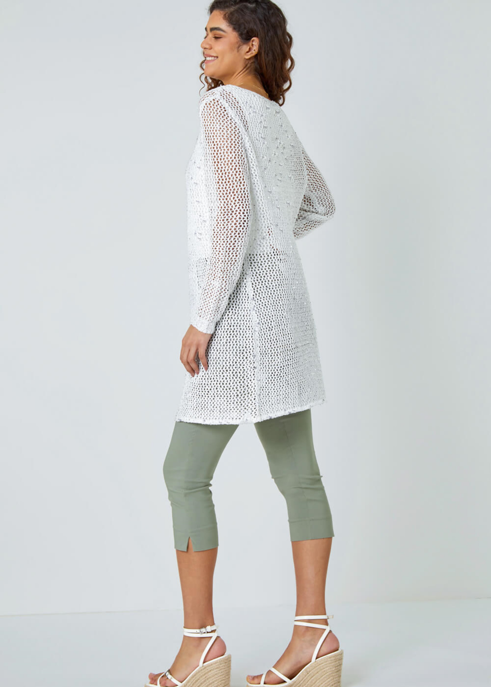 Roman White Sequin Knit Longline Cardigan - 10 Image 2