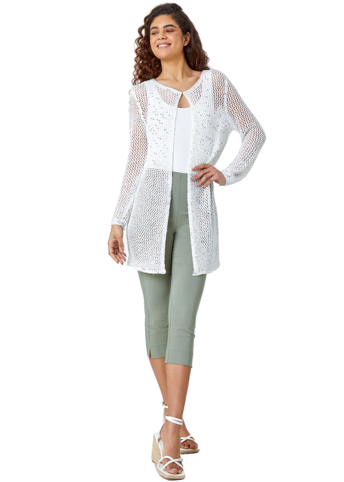Roman White Sequin Knit Longline Cardigan - 10 Image 3