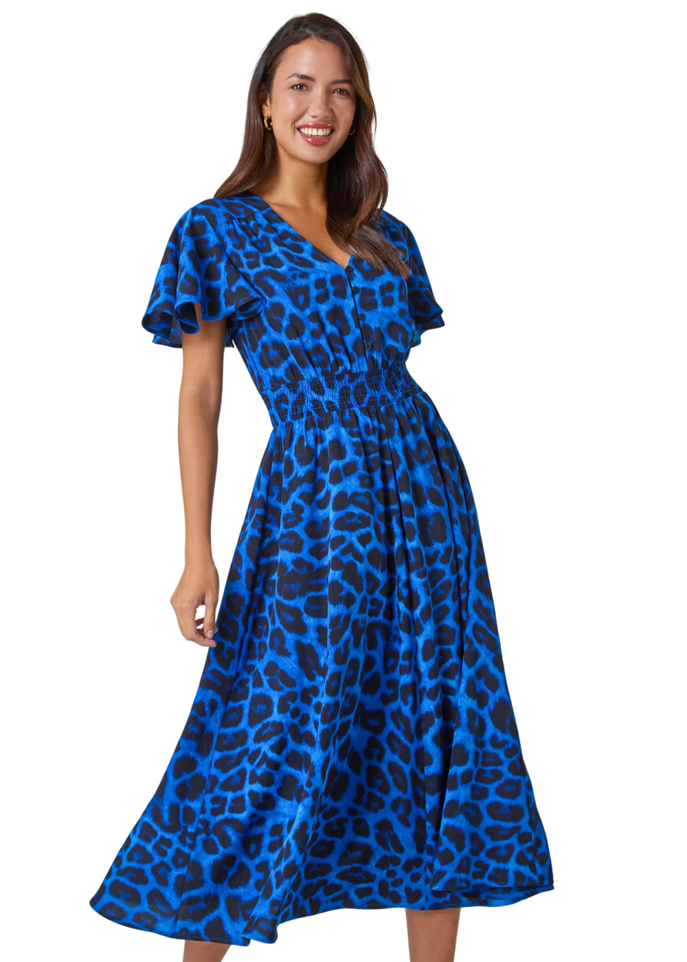 Roman Royal Blue Leopard Print Midi Stretch Dress - 22 | Matalan Roman Royal Blue Leopard Print Midi Stretch Dress - 22 | Matalan