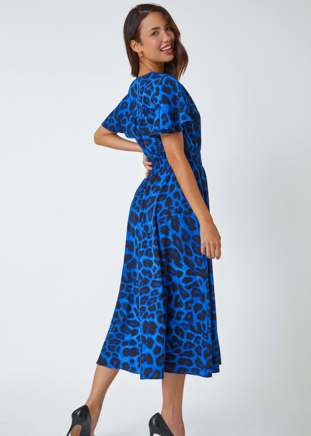 Roman Royal Blue Leopard Print Midi Stretch Dress - 22 | Matalan Roman Royal Blue Leopard Print Midi Stretch Dress - 22 | Matalan