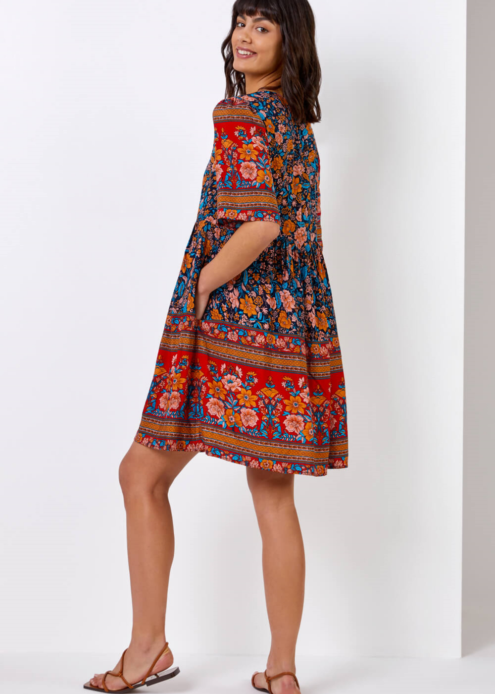 Roman Blue Floral Tie Detail Tiered Dress - 6 Image 2