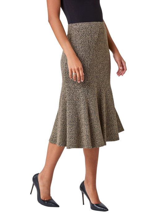 Roman Camel Flared Textured Midi Elastic Waist Skirt - Size 10 Image 1