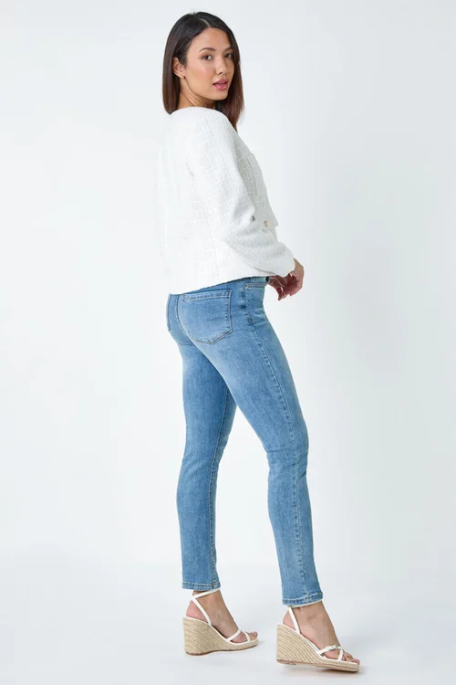 Roman Ivory Collarless Boucle Jacket - 10 Image 3