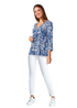 Roman Navy Leaf Print V-Neck Pintuck Tunic Swing Top - Size 18 Image 1
