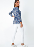 Roman Navy Leaf Print V-Neck Pintuck Tunic Swing Top - Size 18 Image 2