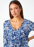 Roman Navy Leaf Print V-Neck Pintuck Tunic Swing Top - Size 18 Image 4