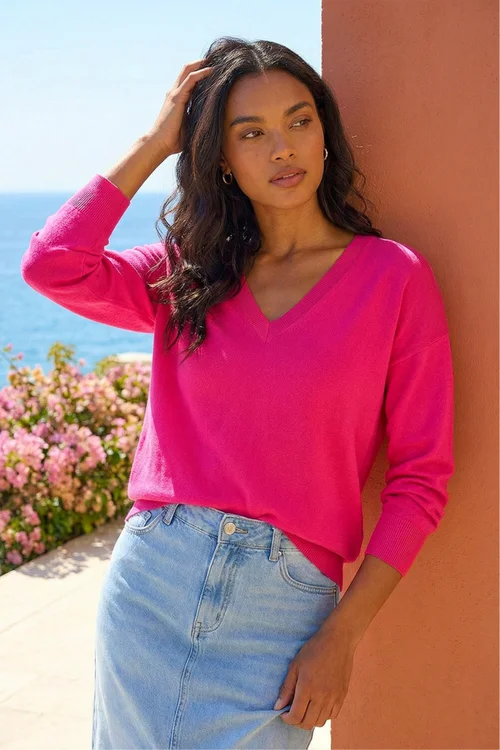 Roman Fuchsia V-Neck Stretch Jumper - 24 Image 1