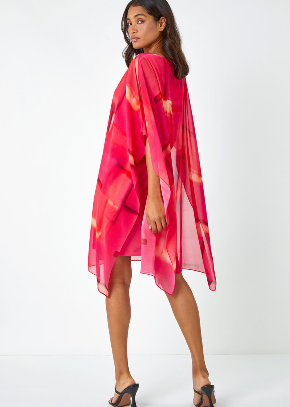 Roman Pink Abstract Print Chiffon Overlay Dress - 22 Image 2