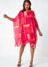 Roman Pink Abstract Print Chiffon Overlay Dress - 22 Image 3