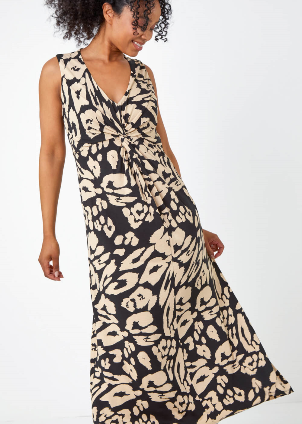 Roman Black Petite Animal Twist Jersey Maxi Dress - 14 Image 3