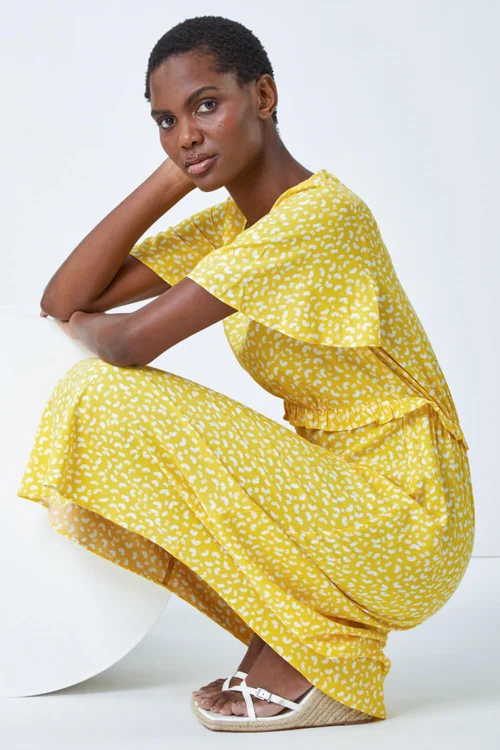Roman Yellow Ditsy Print Frill Waist Midi Dress - 6 Image 3
