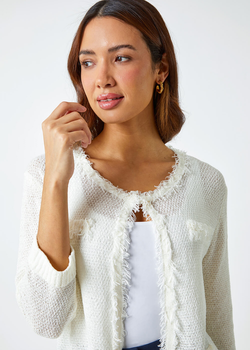 Roman Ivory Short Textured Boucle Cardigan - Size 16 Image 4