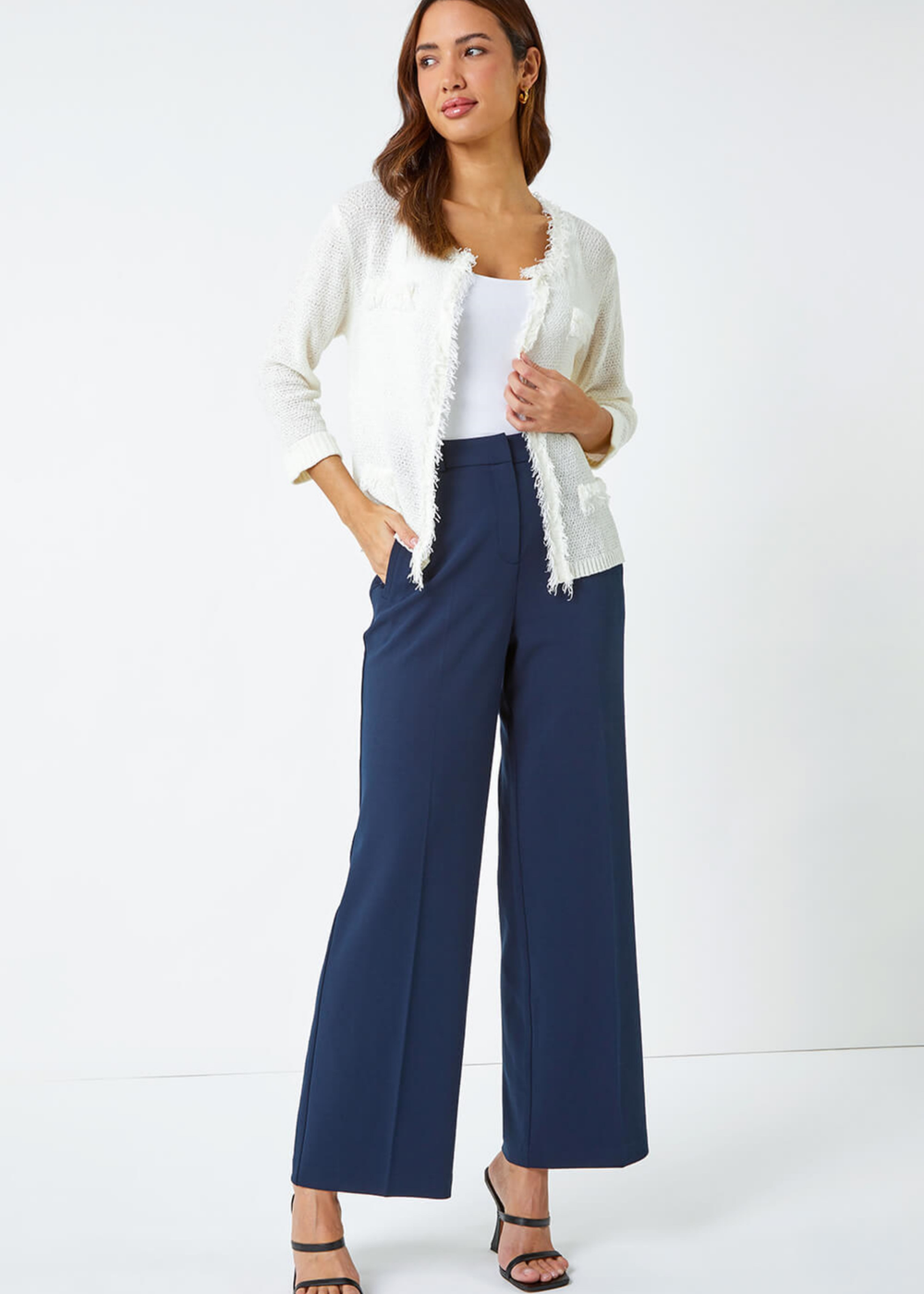 Roman Ivory Short Textured Boucle Cardigan - Size 16 Image 3