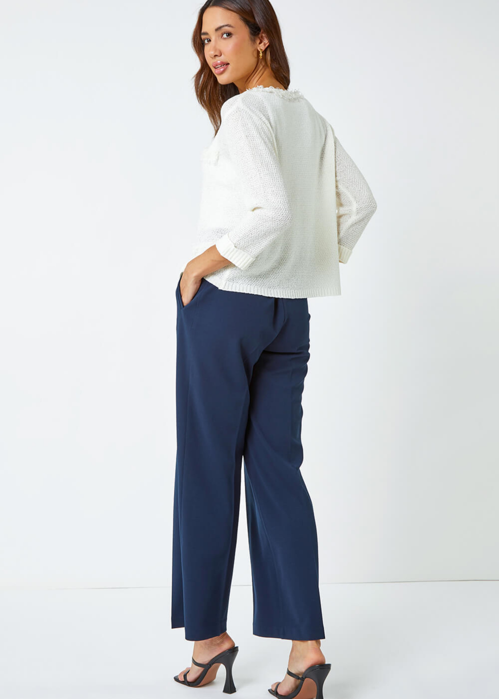 Roman Ivory Short Textured Boucle Cardigan - Size 16 Image 2