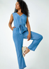 Roman Blue Petite Stretch Denim Pocket Jumpsuit - Size 6 Image 3