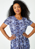 Roman Blue Petite Aztec Print Midi Stretch Dress - 16 Image 4