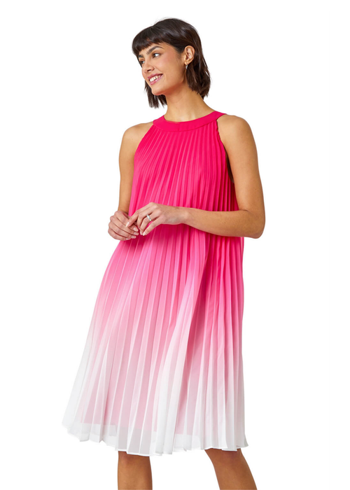 Roman Cerise Ombre Halter Neck Pleated Swing Dress - 16 Image 1