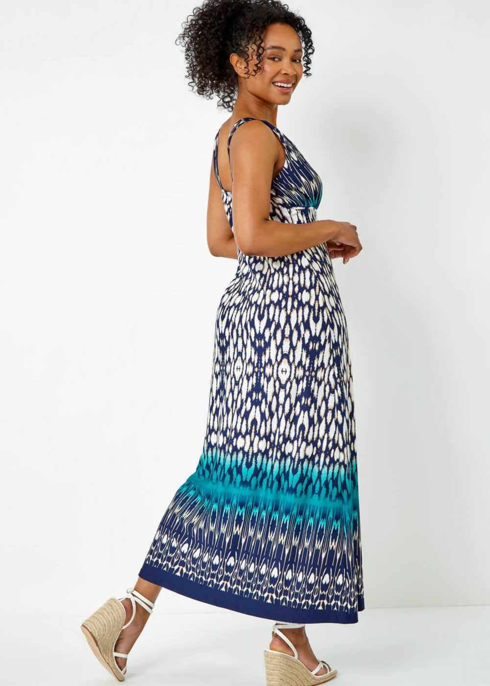Roman Teal Petite Sleeveless Aztec Maxi Stretch Dress - 12 Image 2