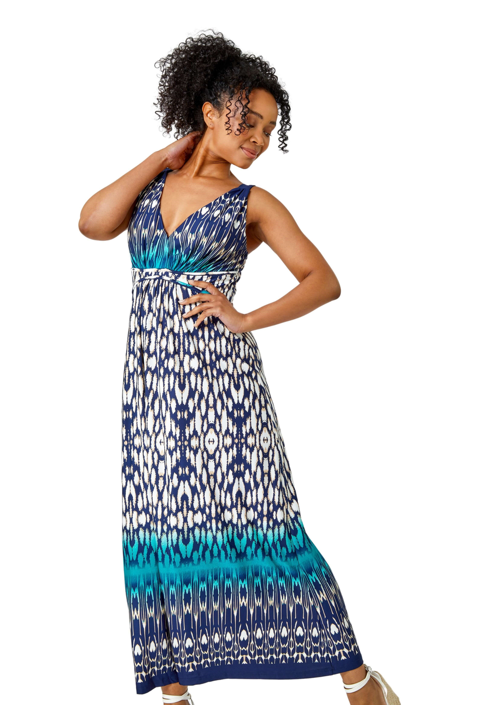 Roman Teal Petite Sleeveless Aztec Maxi Stretch Dress - 12 Image 1
