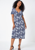 Roman Blue Petite Floral Ruched Stretch Tea Dress - 26 Image 3
