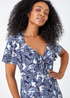 Roman Blue Petite Floral Ruched Stretch Tea Dress - 26 Image 4