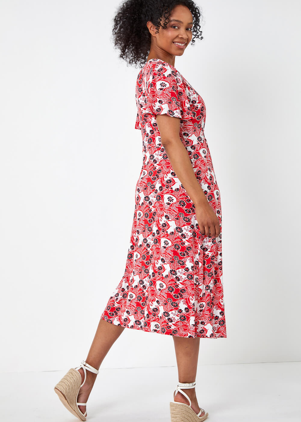 Roman Red Petite Floral Shirred Stretch Midi Dress - 6 Image 2