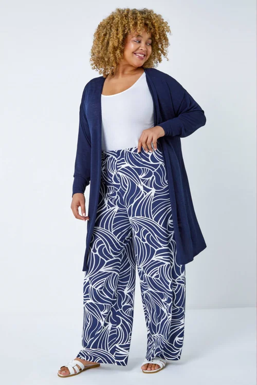 Roman Navy Curve Linear Print Palazzo Trousers - 26-28 Image 4