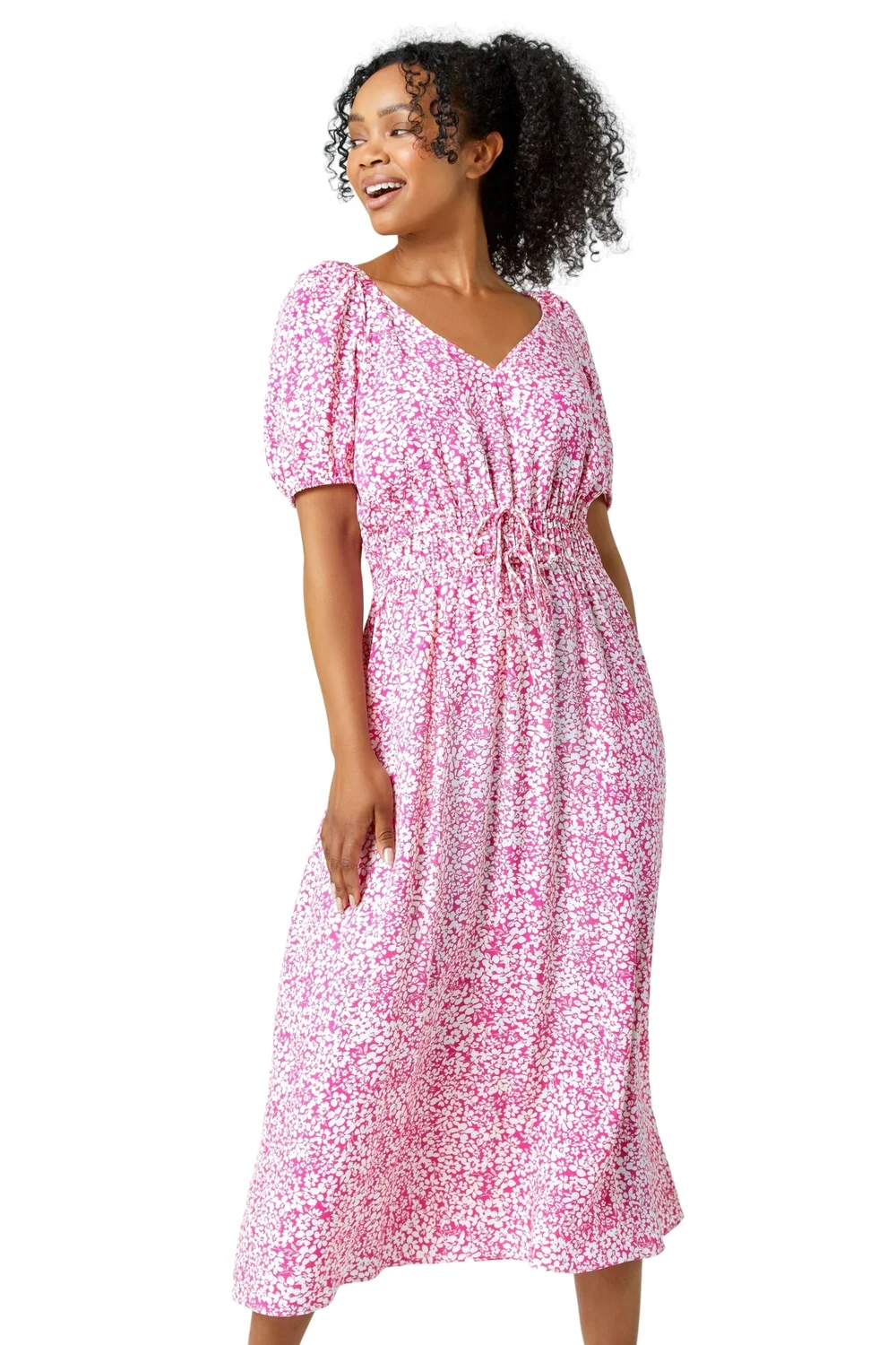 Roman Pink Petite Ditsy Floral Stretch Midi Dress - 6 Image 1