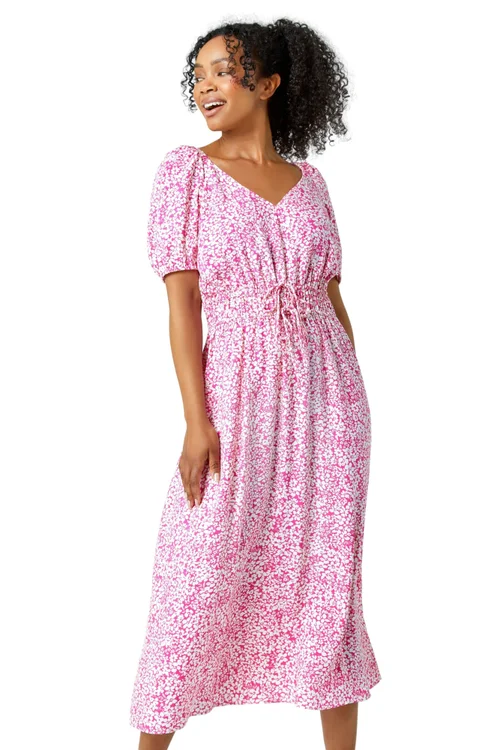 Roman Pink Petite Ditsy Floral Stretch Midi Dress - 6 Image 1