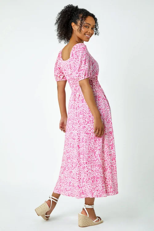 Roman Pink Petite Ditsy Floral Stretch Midi Dress - 6 Image 3