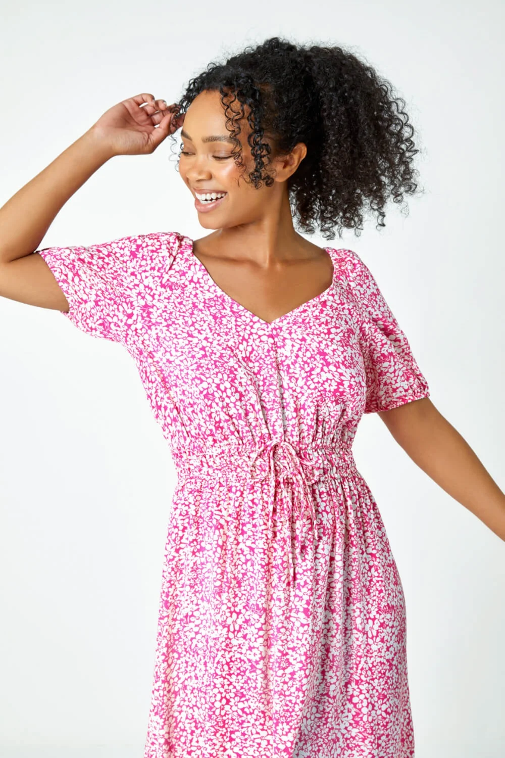 Roman Pink Petite Ditsy Floral Stretch Midi Dress - 6 Image 4