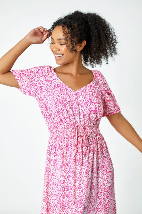 Roman Pink Petite Ditsy Floral Stretch Midi Dress - 6 Image 4