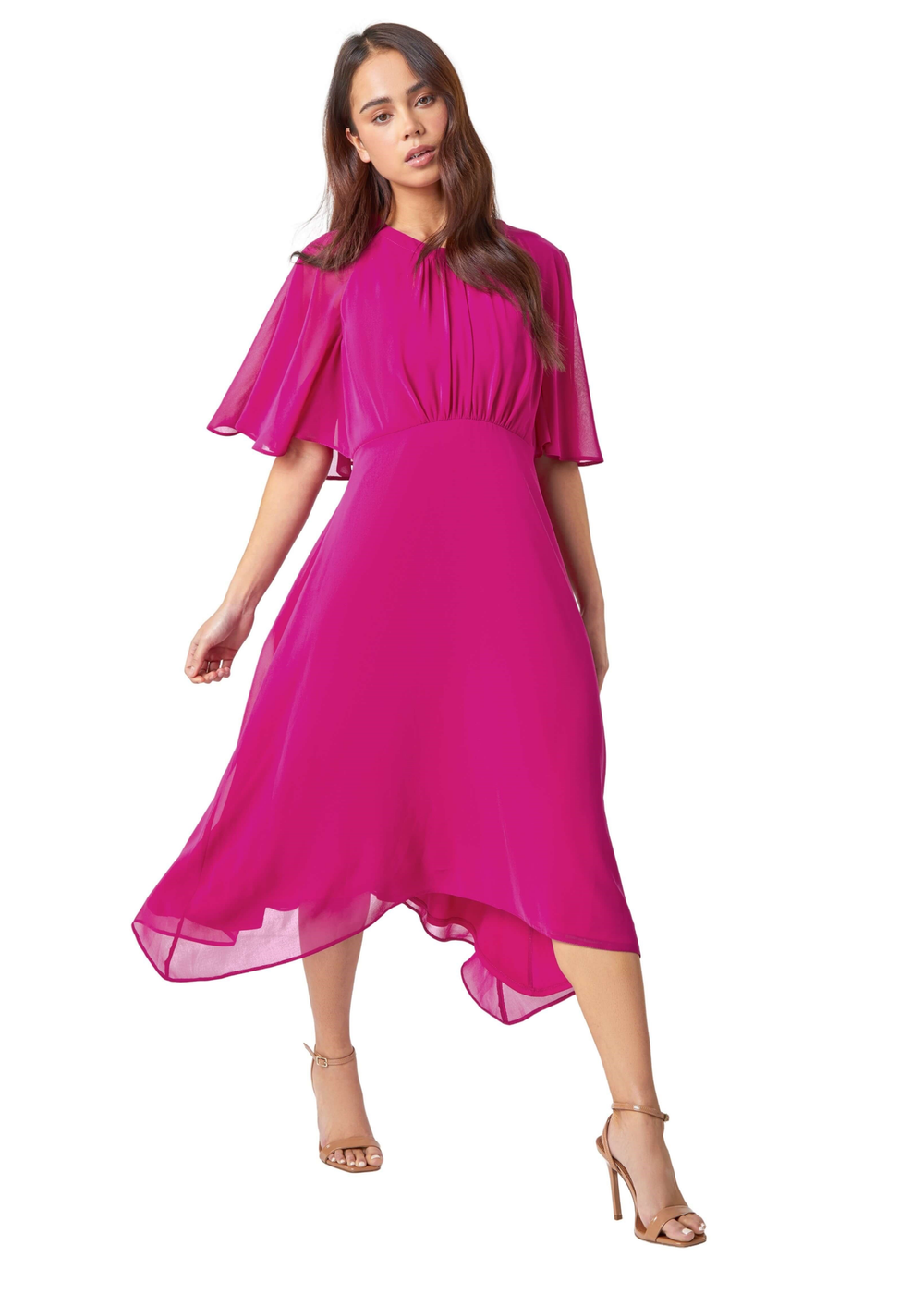 Roman Pink Petite Chiffon Cape Midi Dress - 14 Image 1