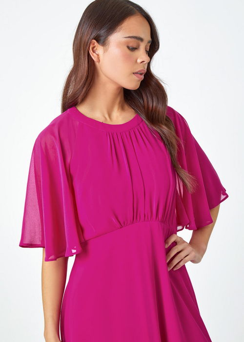Roman Pink Petite Chiffon Cape Midi Dress - 14 Image 4