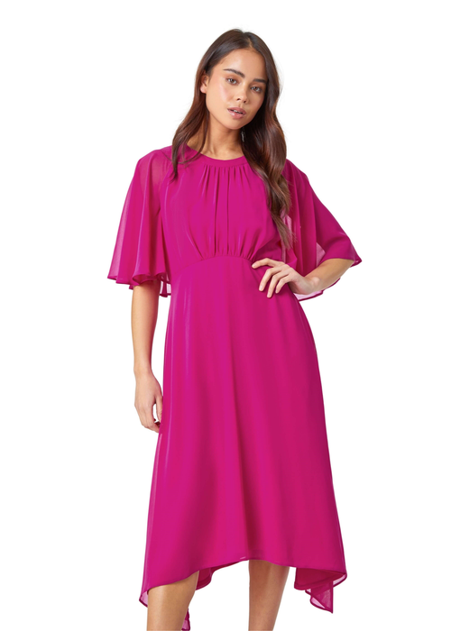 Roman Pink Petite Chiffon Cape Midi Dress - 14 Image 3