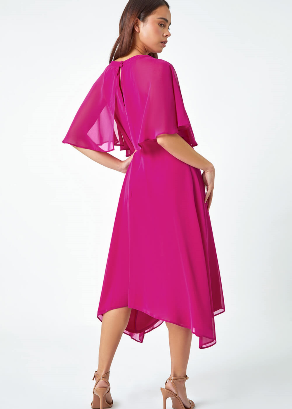 Roman Pink Petite Chiffon Cape Midi Dress - 14 Image 2