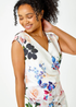 Roman Ivory Petite Floral Stretch Ruched Wrap Dress - 14 Image 4