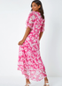 Roman Pink Floral Frill Detail Chiffon Midi Dress - 8 Image 2