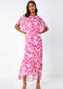Roman Pink Floral Frill Detail Chiffon Midi Dress - 8 Image 3