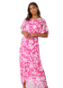Roman Pink Floral Frill Detail Chiffon Midi Dress - 8 Image 1