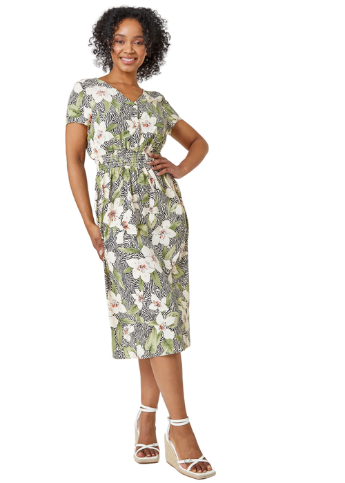 Roman Khaki Petite Floral Print Midi Dress - 6 Image 1