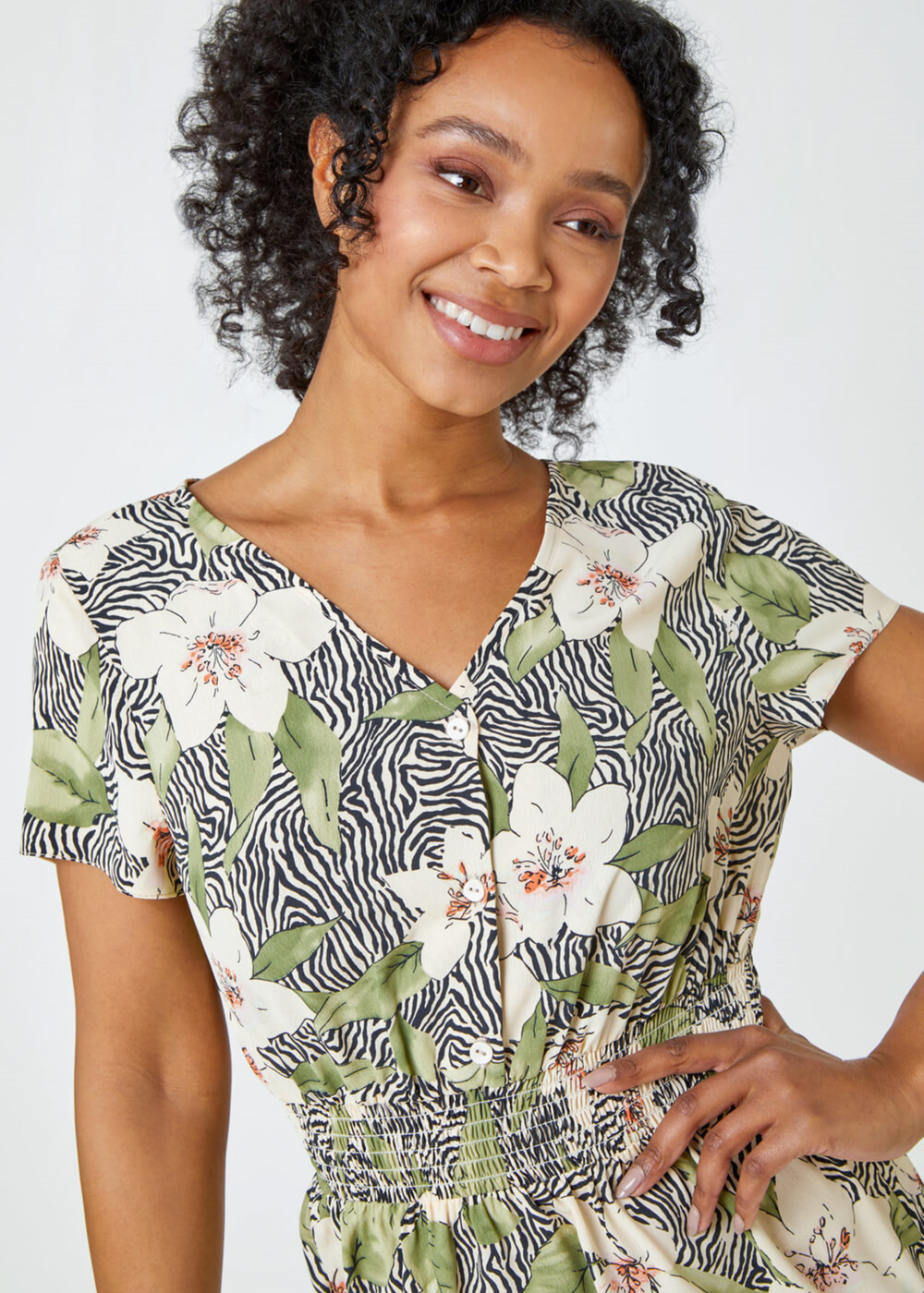 Roman Khaki Petite Floral Print Midi Dress - 6 Image 4